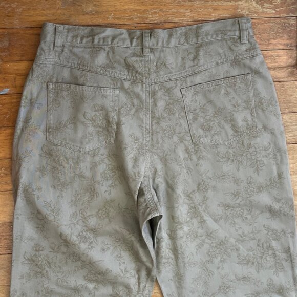 Vintage Floral Print Pants Size Medium 30" Waist 1990s Taupe Twill Cotton Trouse - Picture 5 of 5